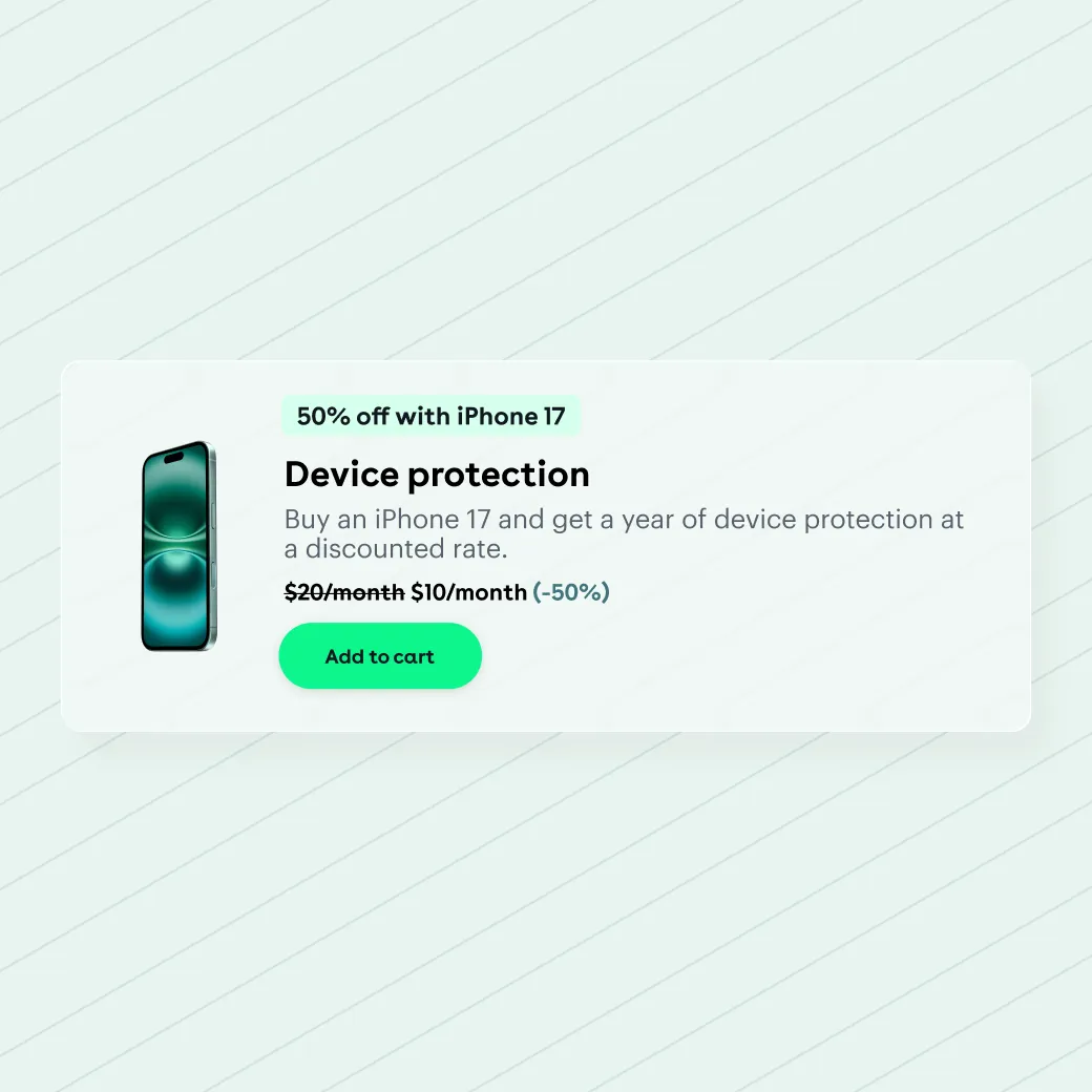 A device protection offer discounted by half when bought with a new phone