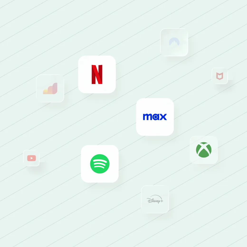 Streaming, gaming and VPN app marks arranged as a catalog of value-added services
